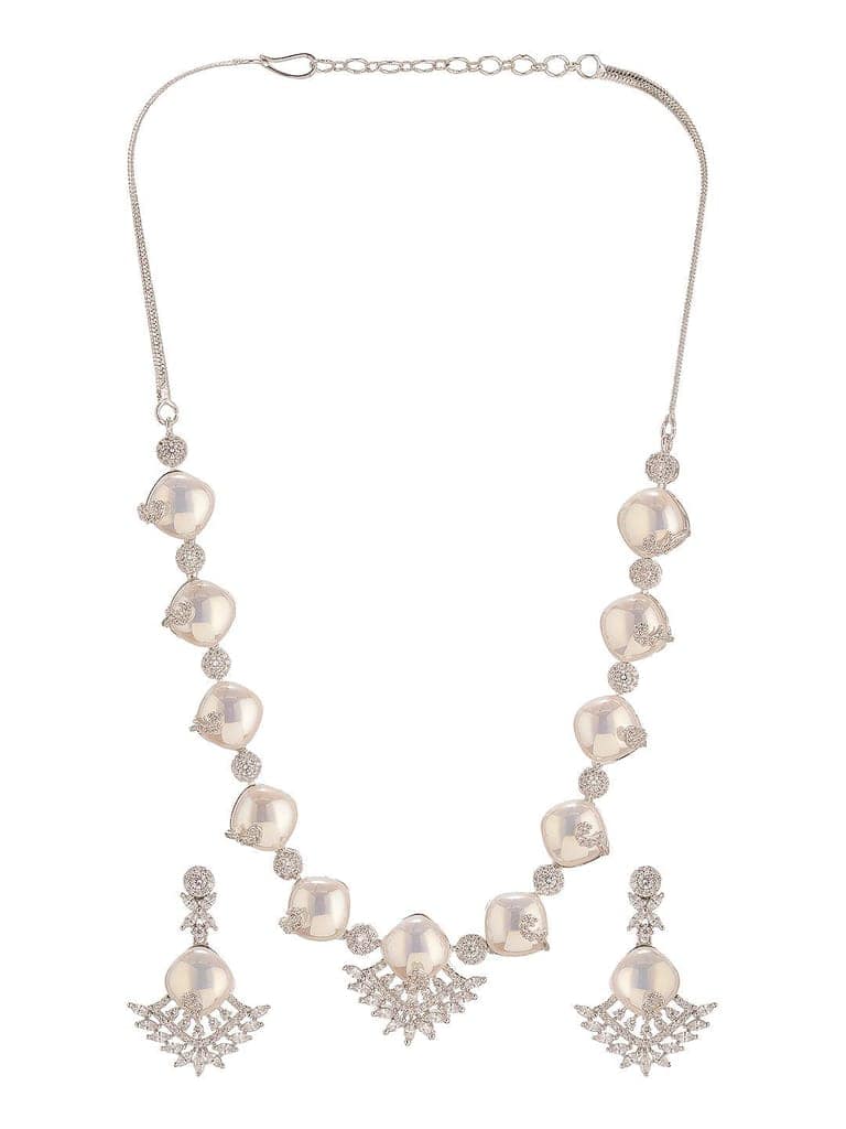 Silver Plated AD & Pearl Studded Designer Cocktail Jewellery Set view 5