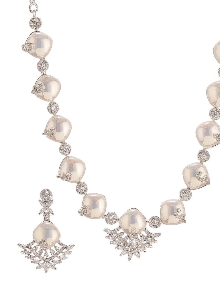 Silver Plated AD & Pearl Studded Designer Cocktail Jewellery Set view 8