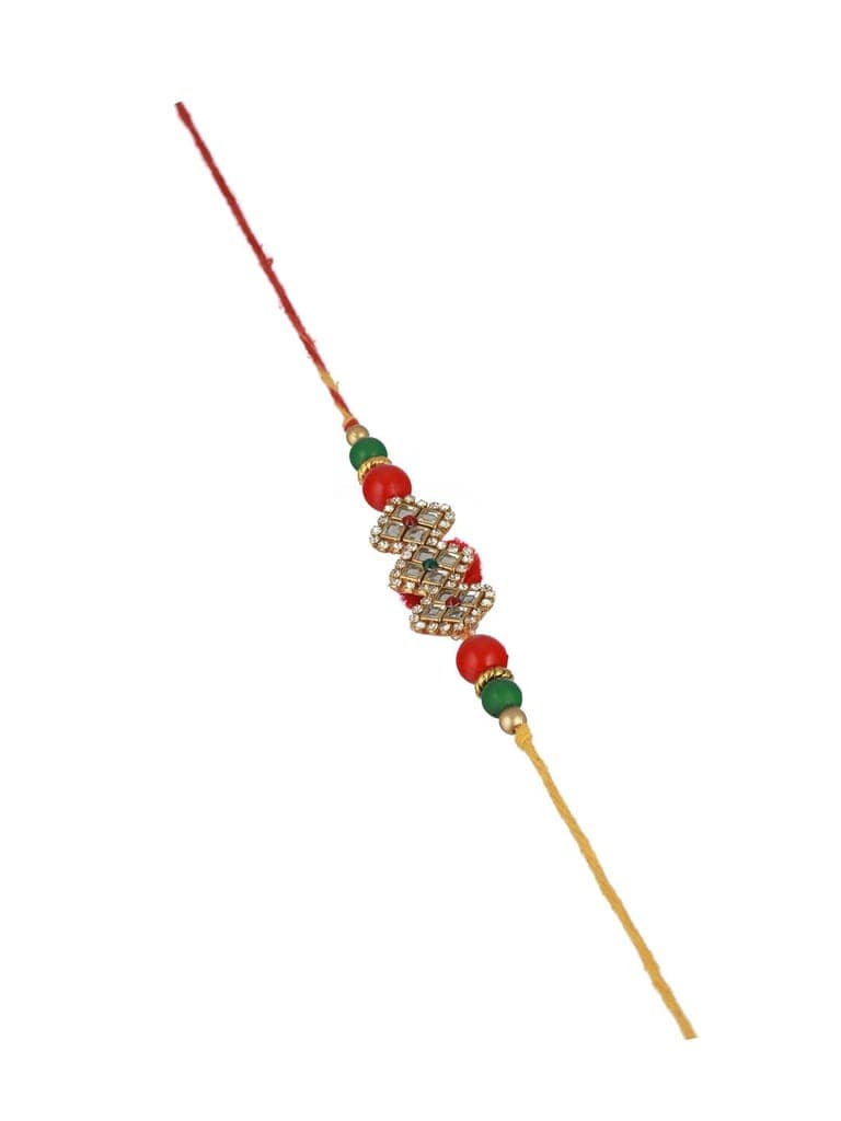 Red Kundan Studded Luxe Rakhi with Roli Chawal view 4