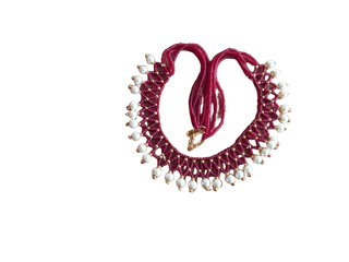 Handmade Red and White Pearl Beaded Necklace with Gold Plated
