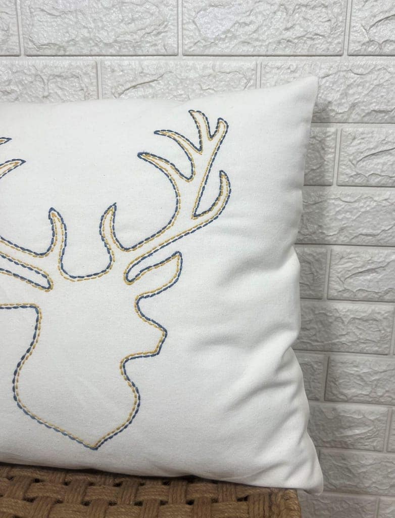 Indihomecraft Handicraft Cotton Cushion Cover - Hand Stitched Embroidery Decorative Art Boho Pillow Dear Animal ShapeHand Made Pillow Cover | Square Shape 18X18 Inches Cushion Cover Set of 1 view 2