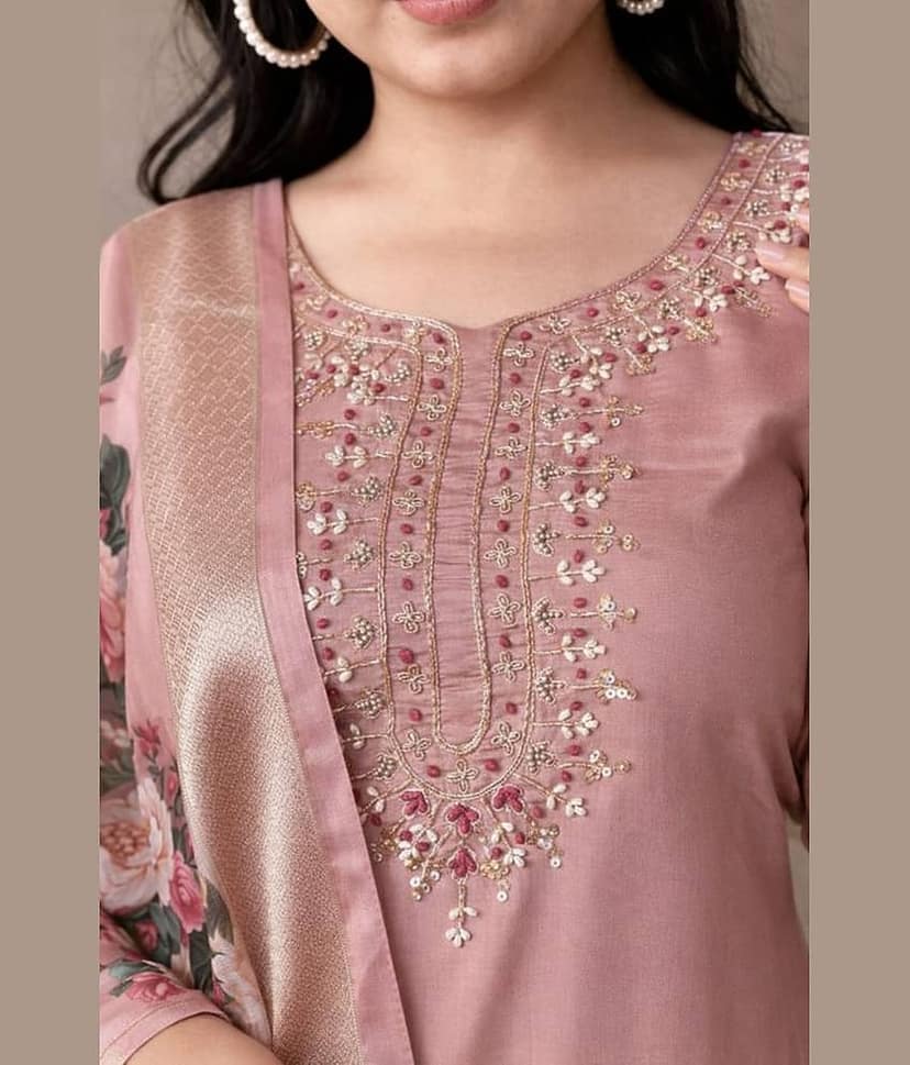 Radhe Enterprise Women Rayon Embroidered Straight Kurti With Pants ( Peach ) view 2