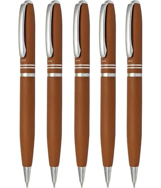 UJJi Two Ring Matte Tan Color Twist On & Off Pack of 5pcs (Blue Ink) Ball Pen