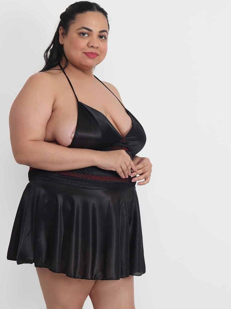 Plus Size Hot Short Black Bikini Dress for Honeymoon BB35K view 6