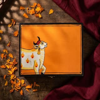 Hand Painted Pichwai Art Wooden Orange Color Storage Box