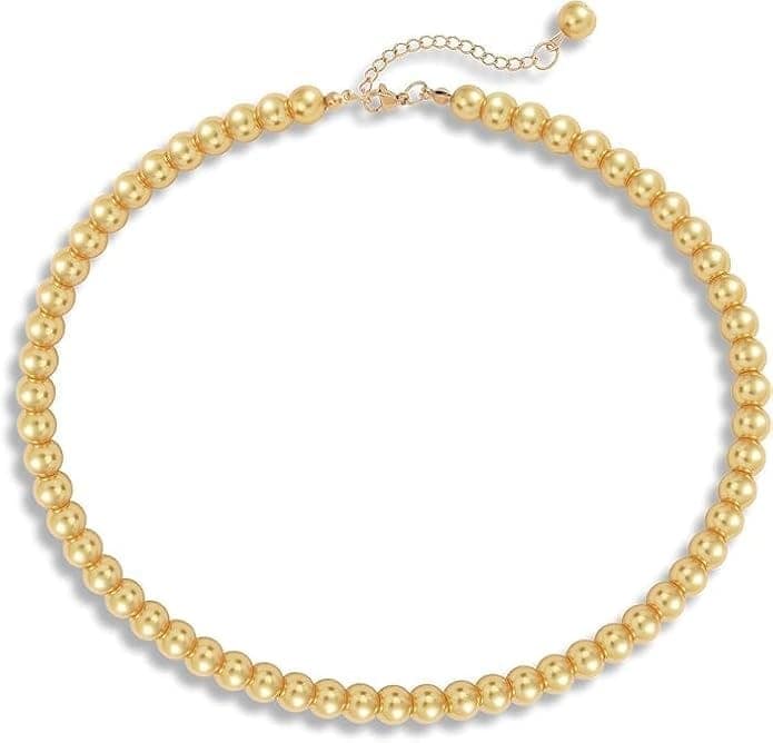 MANBHAR GEMS - Faux Pearl Necklace For Girl and Women Yellow Pearl Necklaces for Women, 8MM Beaded Choker Necklace 1 Layer Beaded Mala Fashion Jewellery view 5