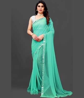 RIDDHI SHIVAY FAB Georgette Embroidered Saree With Unstitched Blouse Piece ( Green )