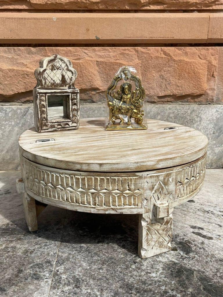 Wooden Beautiful Carved Central Coffee Table, Handicraft Home Decors Chakki Table, Bedroom Decors Nightstand Table view 2