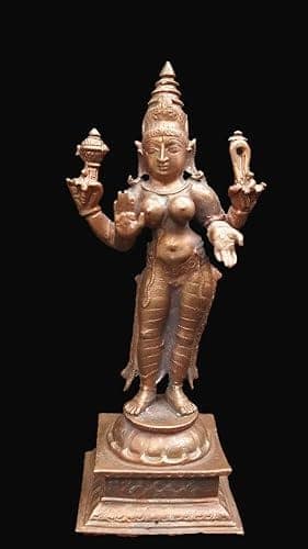 Searchers Paradise - Copper Idols of bhuvaneshwari, 5.2 inches, Copper Handmade 416 Grams, Patina Antique Finish, Pack of 1 Piece