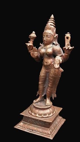 Searchers Paradise - Copper Idols of bhuvaneshwari, 5.2 inches, Copper Handmade 416 Grams, Patina Antique Finish, Pack of 1 Piece view 2