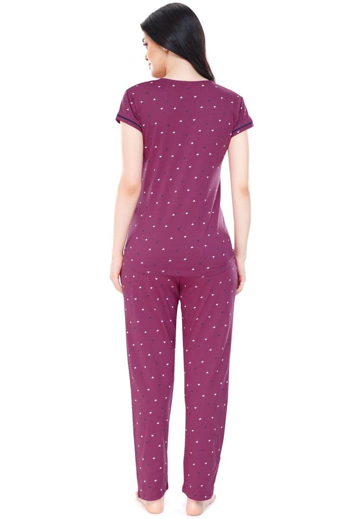 ZEYO Women Cotton Navy Blue Heart Print Maternity & Feeding Night Suit view 3