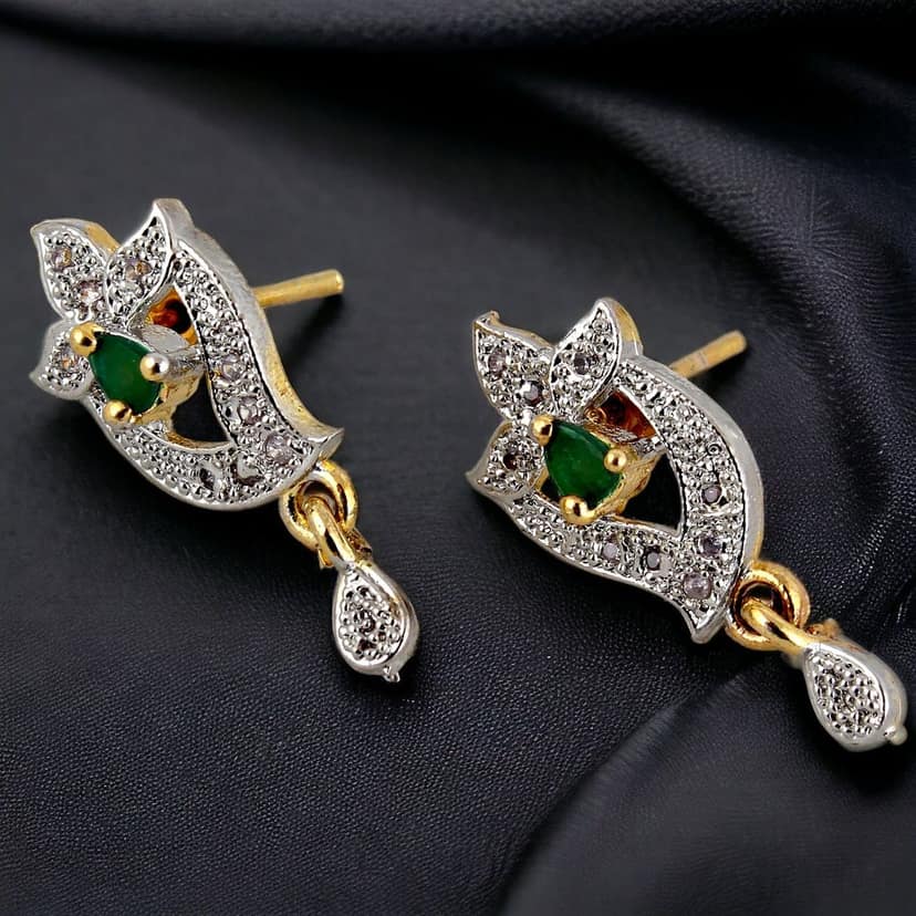 Lucky Jewellery 18K Gold Plated American Diamond (AD) Green color Pendant,Earring With Chain For Girls & Women.(333-P4SA-1505-G) view 2