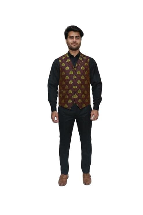 Adam In Style - Luxe Jacquard Nehru Vest Coat/Party/Engagement Wear/Polyester Fabric/Size XS To XXXL view 5