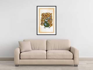 PEACOCK REVERIE WALLART 16in X 24in WITH BLACK FRAME
