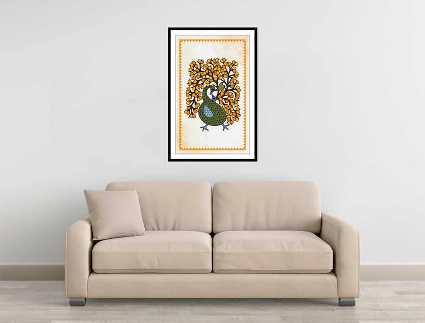 PEACOCK REVERIE WALLART 16in X 24in WITH BLACK FRAME
