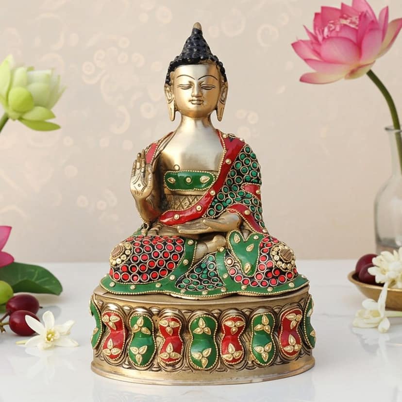 Brass Buddha Ji Meditation Statue - Home Decor Showpiece, Height : 11.5 Inch (BSMAS1547 E)