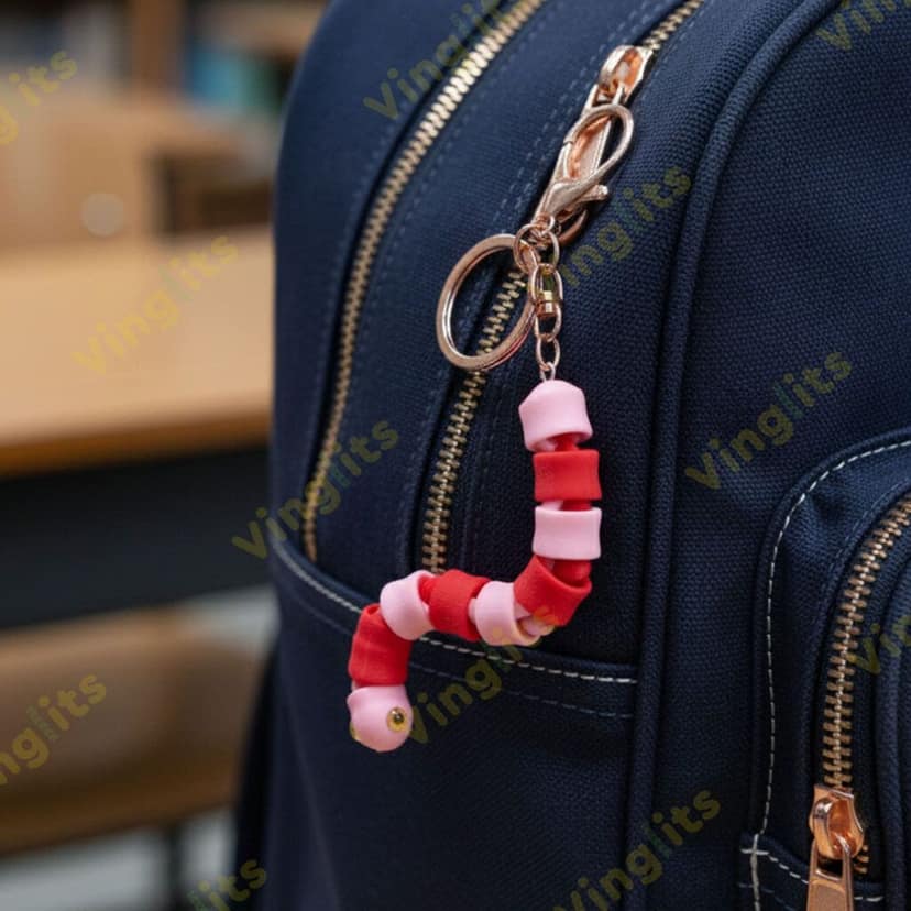 Vinglits Bugsy & Scaly 3D Printed Keychains – Articulated Animal Toys, Pocket-Friendly Keyrings, Stress Relief Desk Toys for Kids & Adults, Collectible Accessories (Worm - Jumpy, Medium) view 2