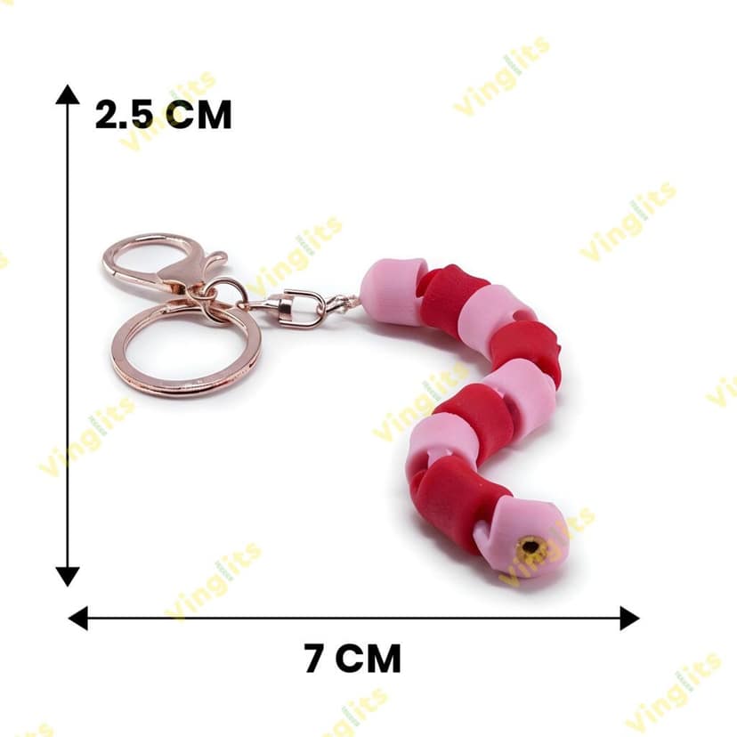 Vinglits Bugsy & Scaly 3D Printed Keychains – Articulated Animal Toys, Pocket-Friendly Keyrings, Stress Relief Desk Toys for Kids & Adults, Collectible Accessories (Worm - Jumpy, Medium) view 4
