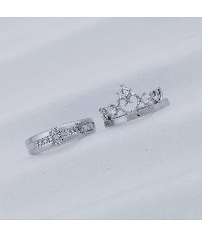 Special Couple Ring Set For Valentines Lovers Silver Plated Adjustable Ring Set Women And Men view 2