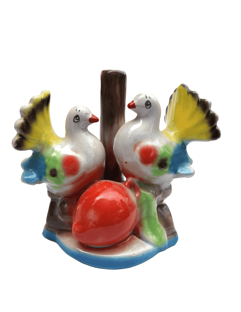 Multicolor Ceramic Love Birds with Fruit Decorative Showpiece Figurine