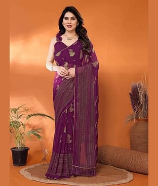 VEDANT VASTRAM Georgette Self Design Saree With Unstitched Blouse Piece ( Green )