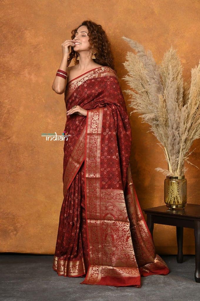 Mastaani ~ Modal Silk Ajrakh Handblock Printed Natural Dyes With Designer Border - Red view 2