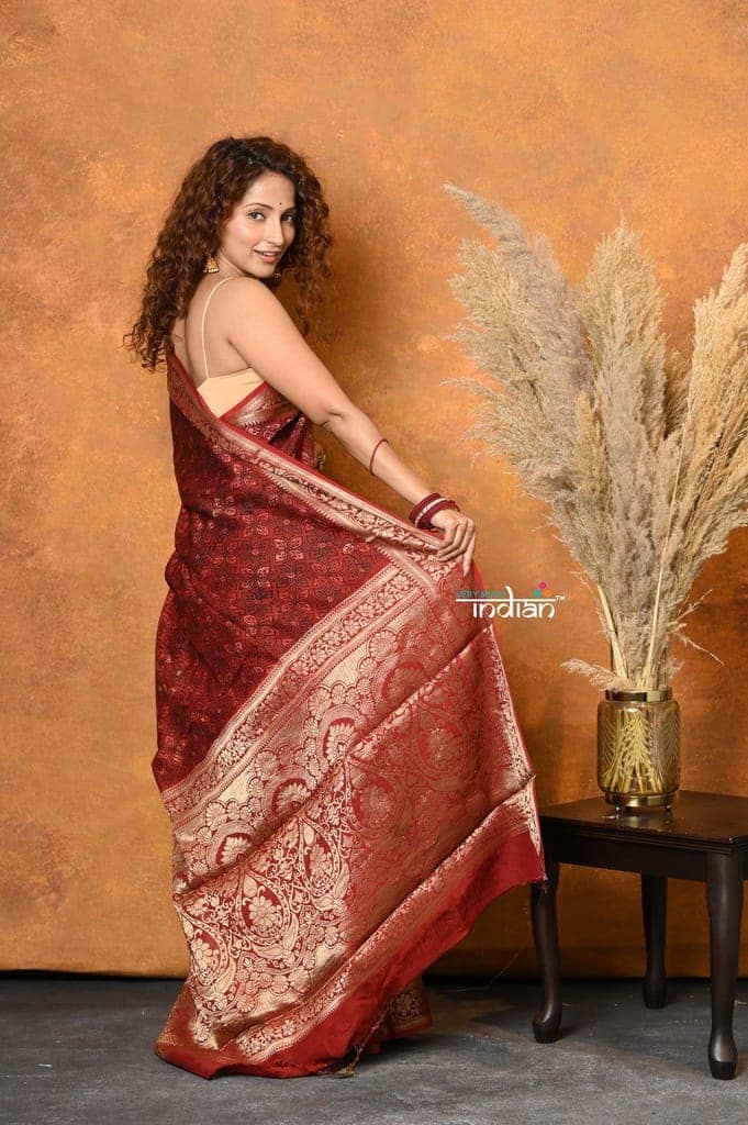 Mastaani ~ Modal Silk Ajrakh Handblock Printed Natural Dyes With Designer Border - Red view 3