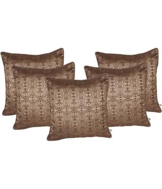 Zubix Golden Polyester Cushion Covers Set Of 5
