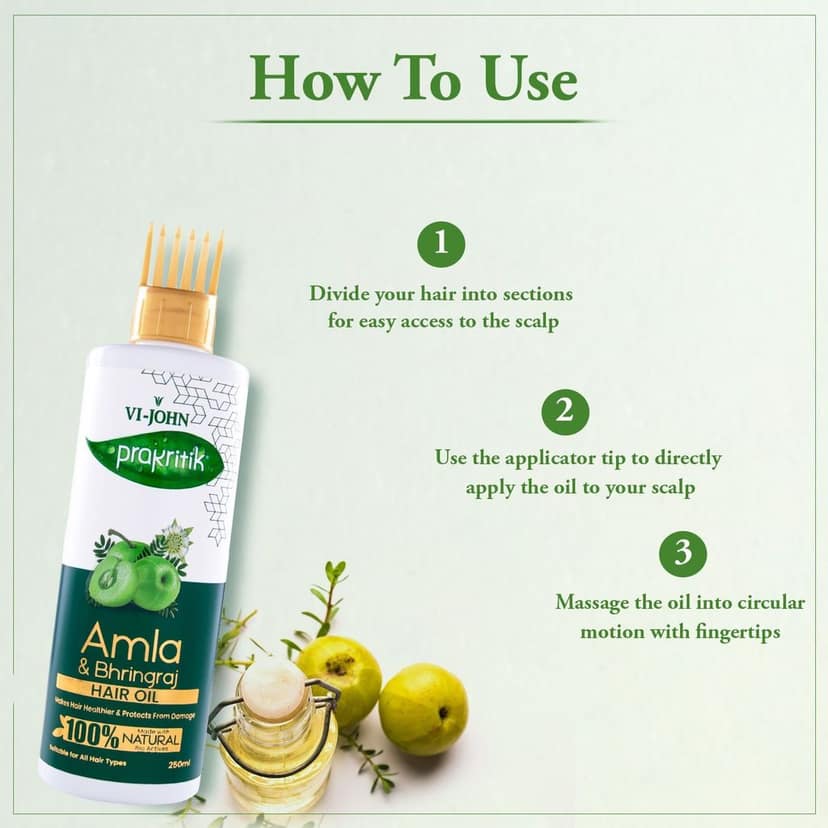VI-JOHN Prakritik Amla & Bhringraj Hair Oil for Men & Women | 250ml |Repair Damage | Healthy Hair | 100% Natural Bio Actives view 5