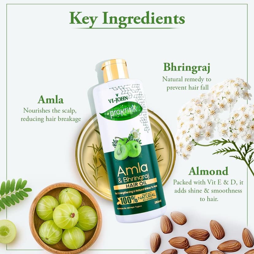 VI-JOHN Prakritik Amla & Bhringraj Hair Oil for Men & Women | 250ml |Repair Damage | Healthy Hair | 100% Natural Bio Actives view 8