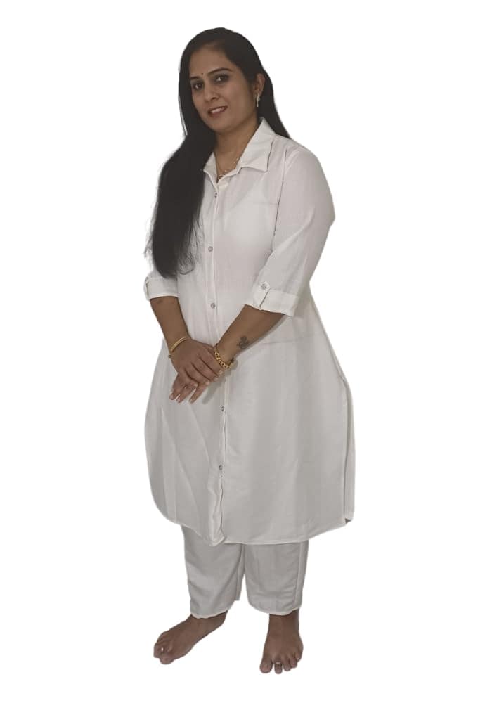 Mom and Me Women's Cotton Co-Ord Set | Plain Casual Summer Wear | 3/4 Sleeves | V-Neck | Office & Travel Wear | Western Co-ord Set for Women | Sizes S-XXL (White, M)