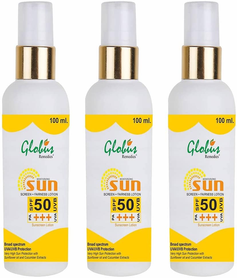 Globus Remedies Sunscreen Lotion SPF 50 PA+++ 100 ml, (Pack of 3)