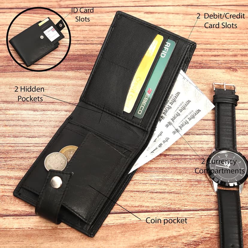 Vital King Men Travel Black Genuine Leather RFID Wallet (9 Card Slots) view 3