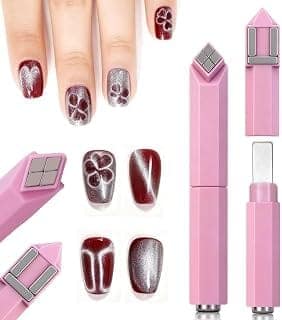 THR3E STROKES Magnet Tool for 3D Cat Eye Gel Polish, Rhombus and Ring Shaped Magnetic Stick, Multifunctional Nail Art Magnet for Home and Salon Use (PINK, RHOMBUS 4IN1 MAGNET)