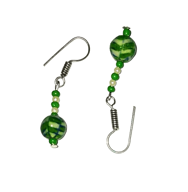 Blue Pottery Beads Earrings-(ER-07) view 2