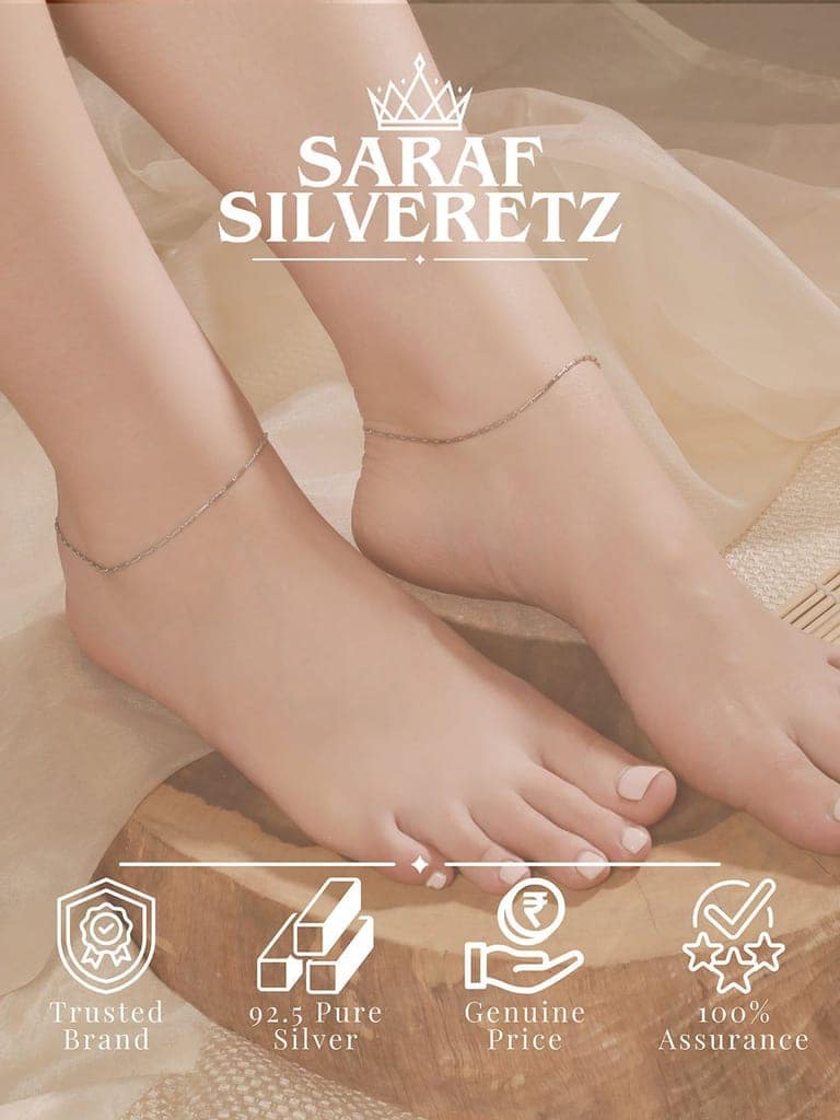 925 Sterling Silver Rhodium Plated Delicate Trendy Link Pair of Payal Anklet view 4