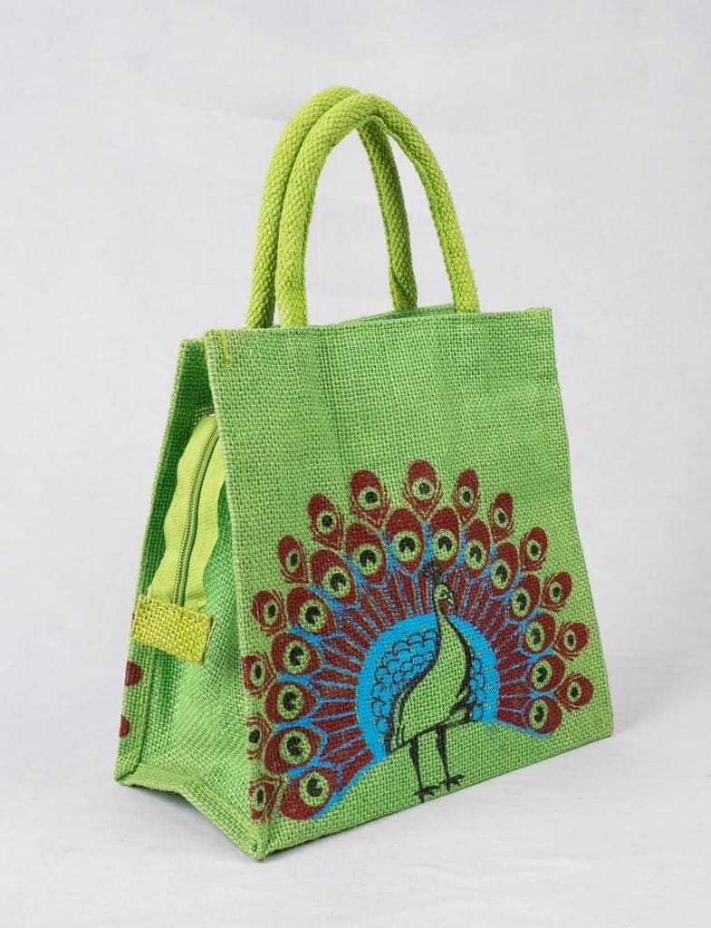 sonchiriya peacock jute hand held bag view 4