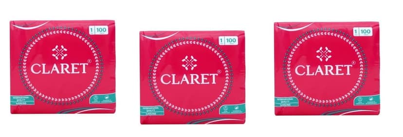 Claret Soft Napkins - 27x30 cm, 100 Sheets, 1-Ply, Highly Absorbent, Super Soft, Perfect for Home, Restaurants, Office & Daily Use, Pack of 3