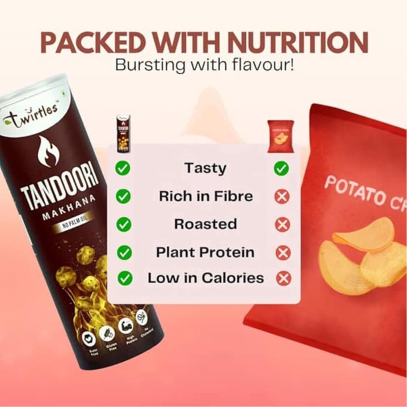 Twirtles Peri Peri & Tandoori Makhana Combo (2 Pack) - 140 gm - Two snack packs view 3