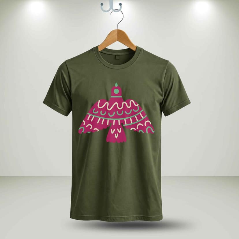 Trishoolin "Folk Art Bird Graphic" Floral Theme Art T-Shirt | Design 30166MB