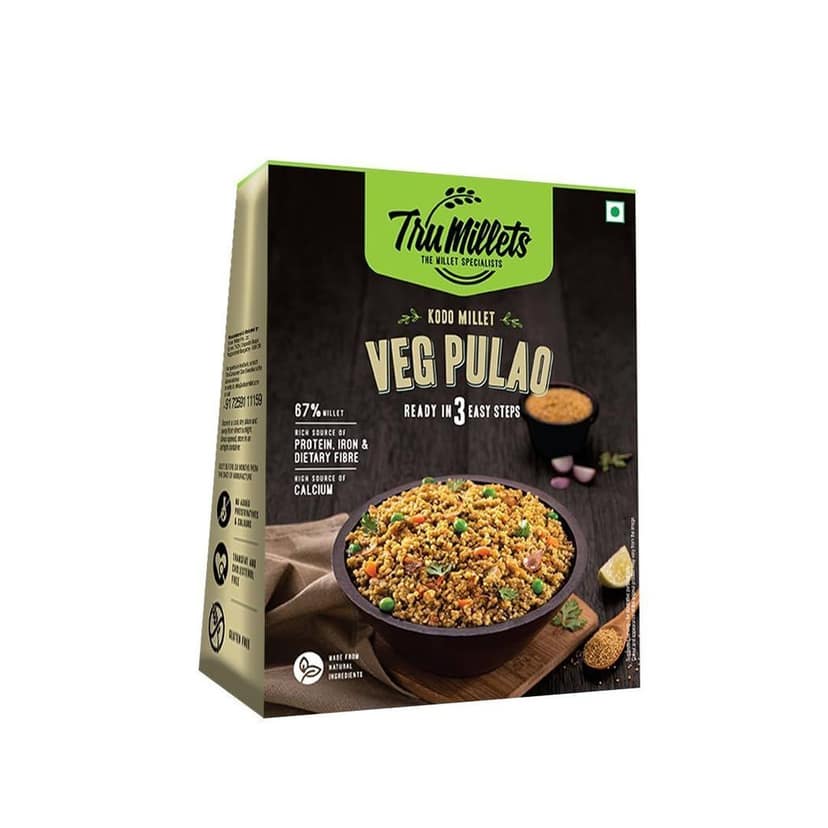 Trumillets 180gm Instant Kodo Millet Veg Pulao Mix With Rice | Traditional Masalas Mix | Ready to Cook | Tasty Ready to Eat Veg Pulao | No Artificial Colors and Flavours | No Palm Oil