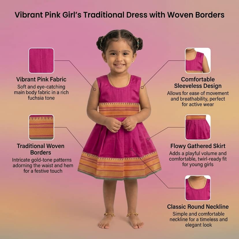 Mom and Me Baby Girls Summer Frock Dress (0–5 Years) | Soft Acrylic Cotton with Pure Cotton Lining | Sleeveless Round Neck | Lightweight & Breathable (in, Age, 3 Years, 4 Years, Regular, Pink) view 4