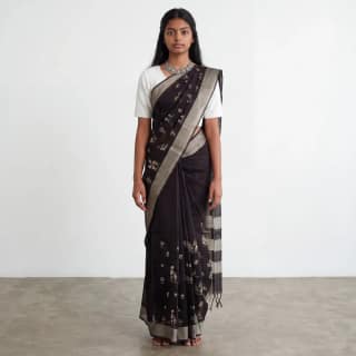 Handwoven Sambalpuri Baandha Ikat Cotton Saree in Black with Blouse