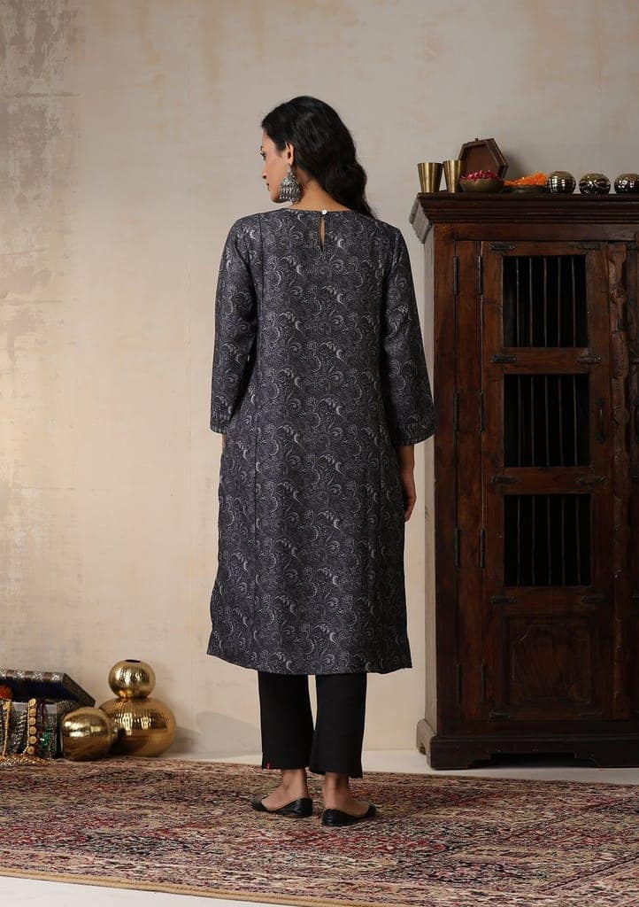 HOC Crafts Pashmina Printed Women's Long Kurta - Grey view 6