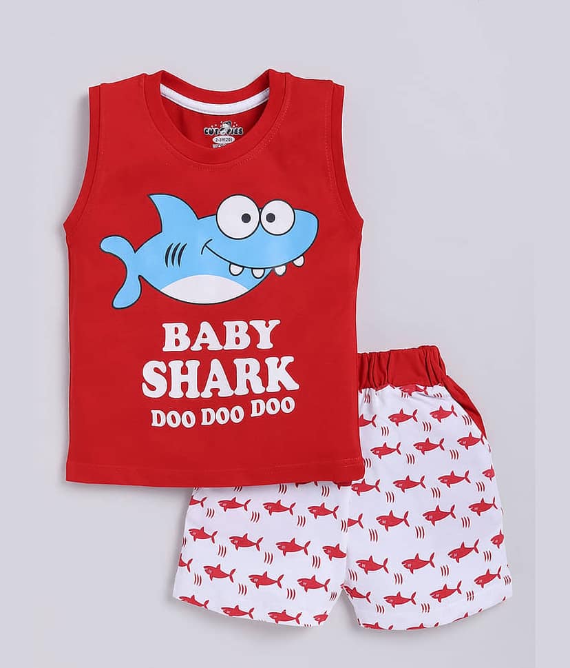 CUTOPIES Pack of 1 Boys Cotton Blend T-Shirt & Shorts Set ( Maroon )