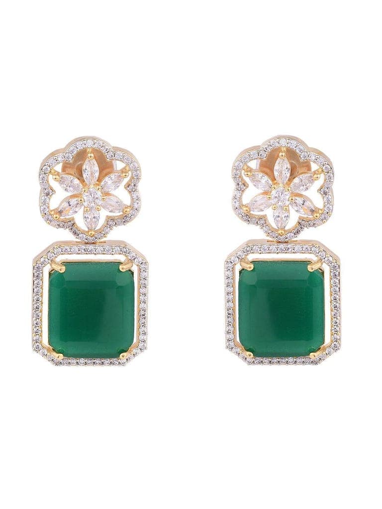 Gold Plated Green Square Drop Earrings view 2