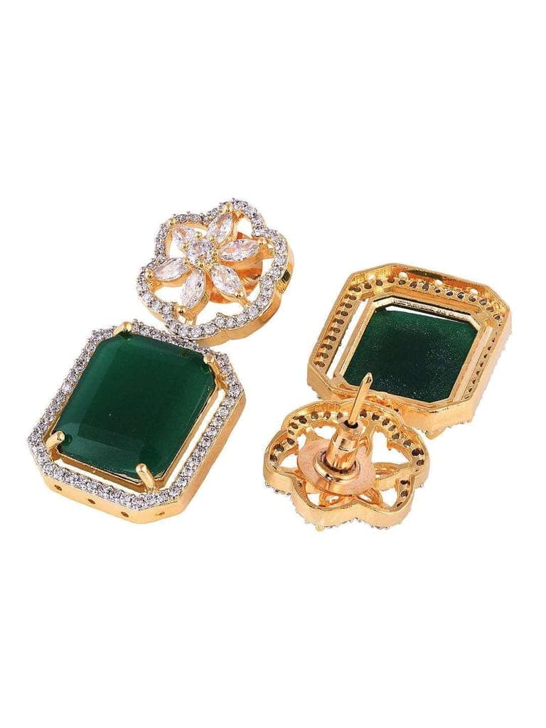 Gold Plated Green Square Drop Earrings view 3