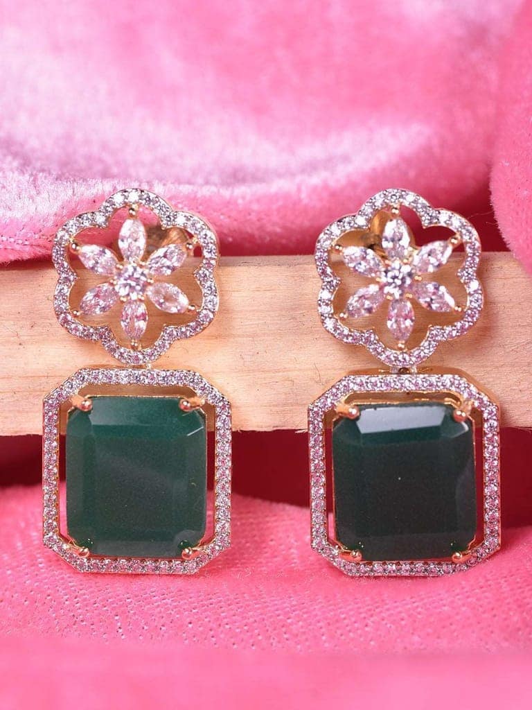 Gold Plated Green Square Drop Earrings view 4