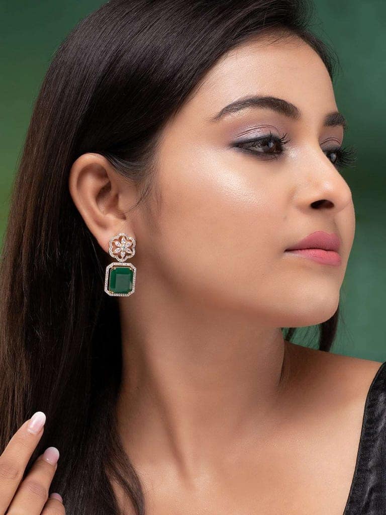 Gold Plated Green Square Drop Earrings view 5