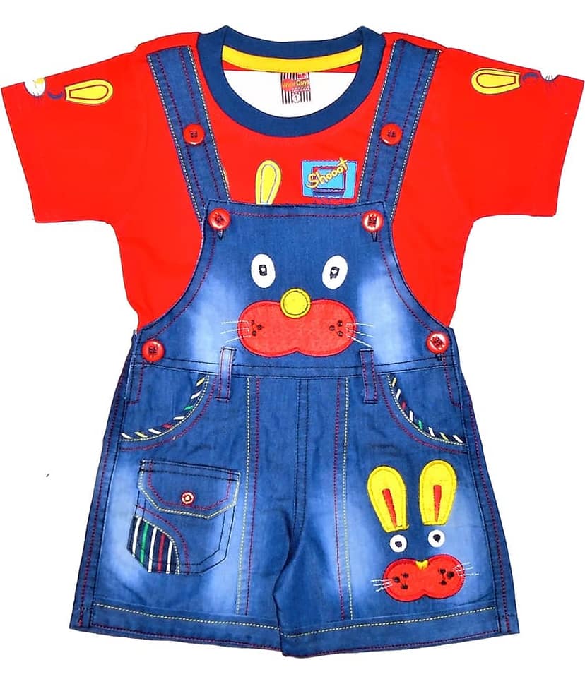 Wise Guys Pack of 1 Unisex for Baby Denim Dungaree Sets ( Red )